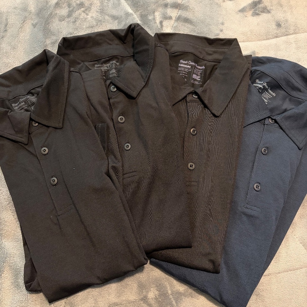Fresh Clean Threads Four Mens Polos - Black and Blue Size Medium Brand New - Picture 2 of 2